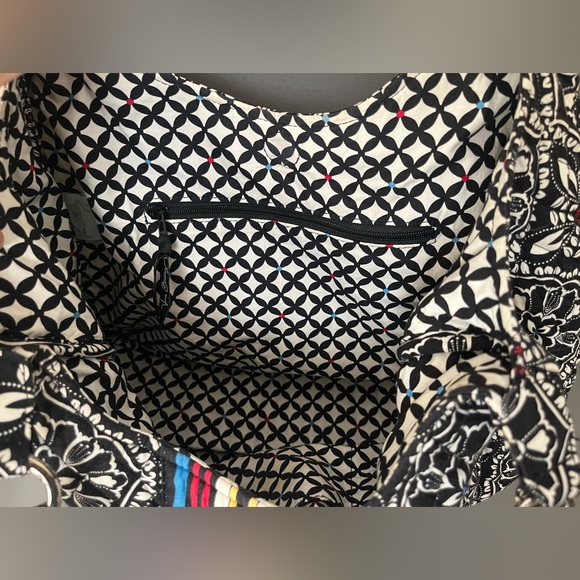 Vera Bradley Barcelona Black White Multicolor Stripe Scoop Quilted Purse - Picture 5 of 10